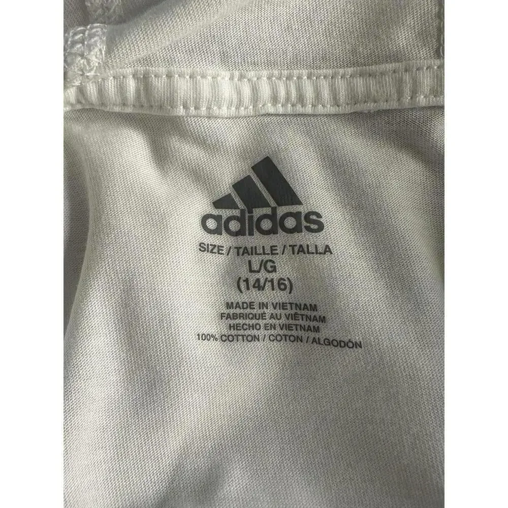 Adidas white cotton graphic print hooded long sleeve t-shirt Size L (14-16)